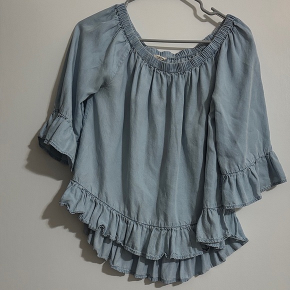 Jane and Delancey Tops - Cute Ruffled Women's Denim shirt buy Jane & Delancey